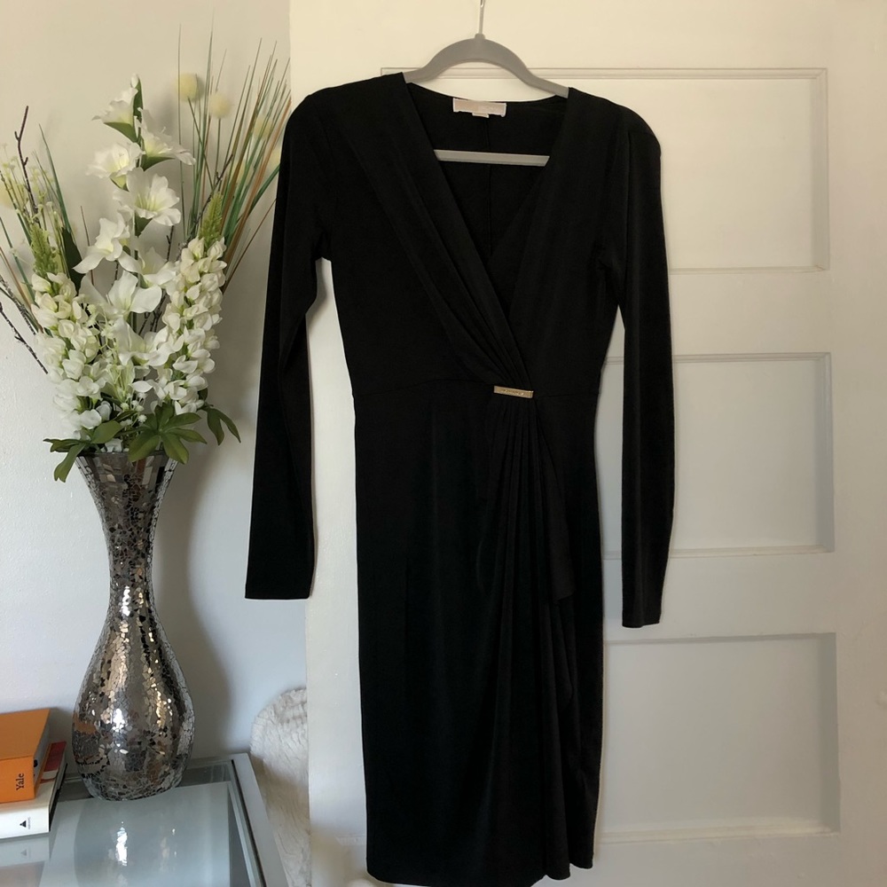 Michael Kors Black Long Sleeve Ruching Dress XS
